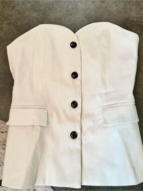 Strapless Button-Front Cream Bustier Top